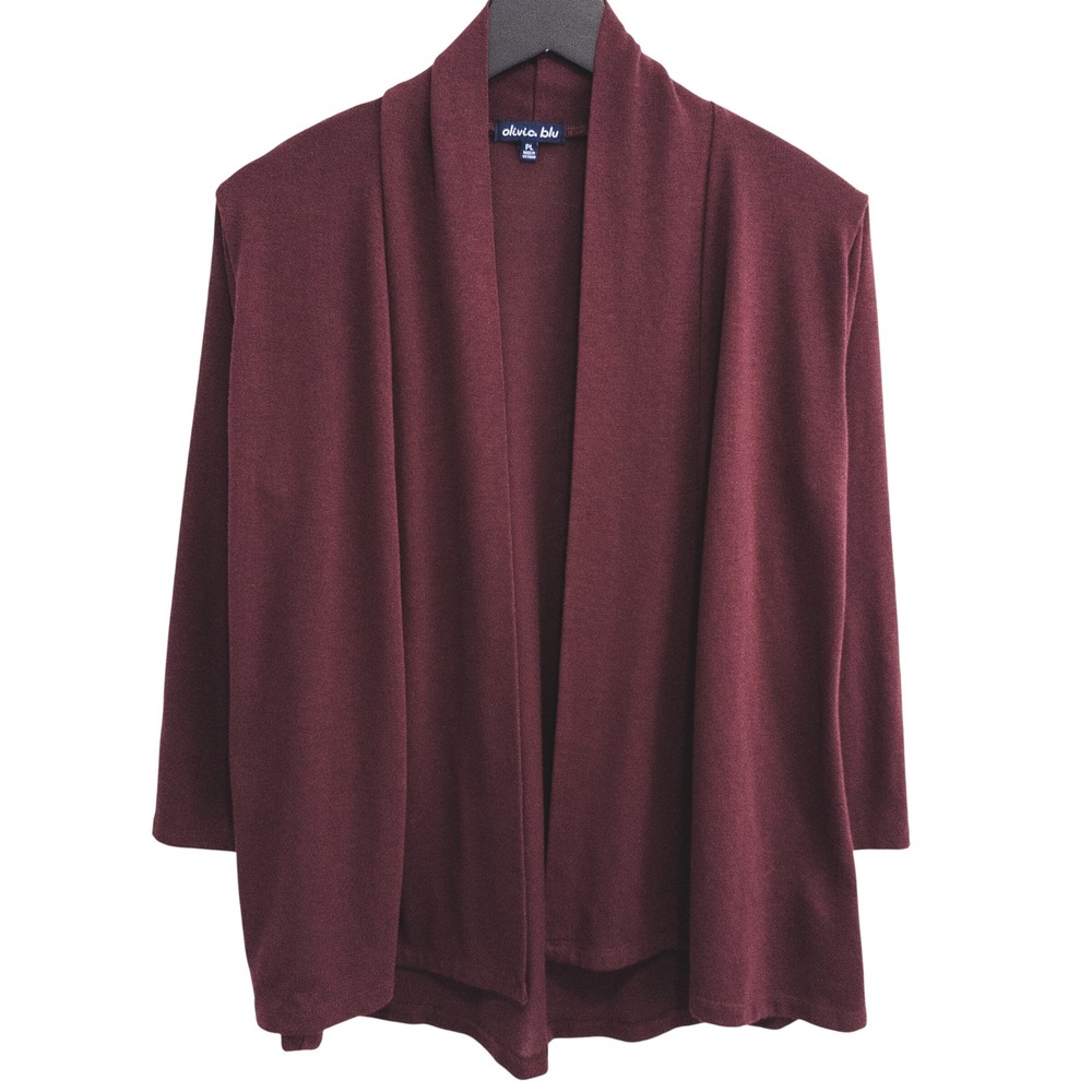 Olivia Blu Cardigan Women PL Wine Open Front 3/4 Sleeve Knit Business Casual